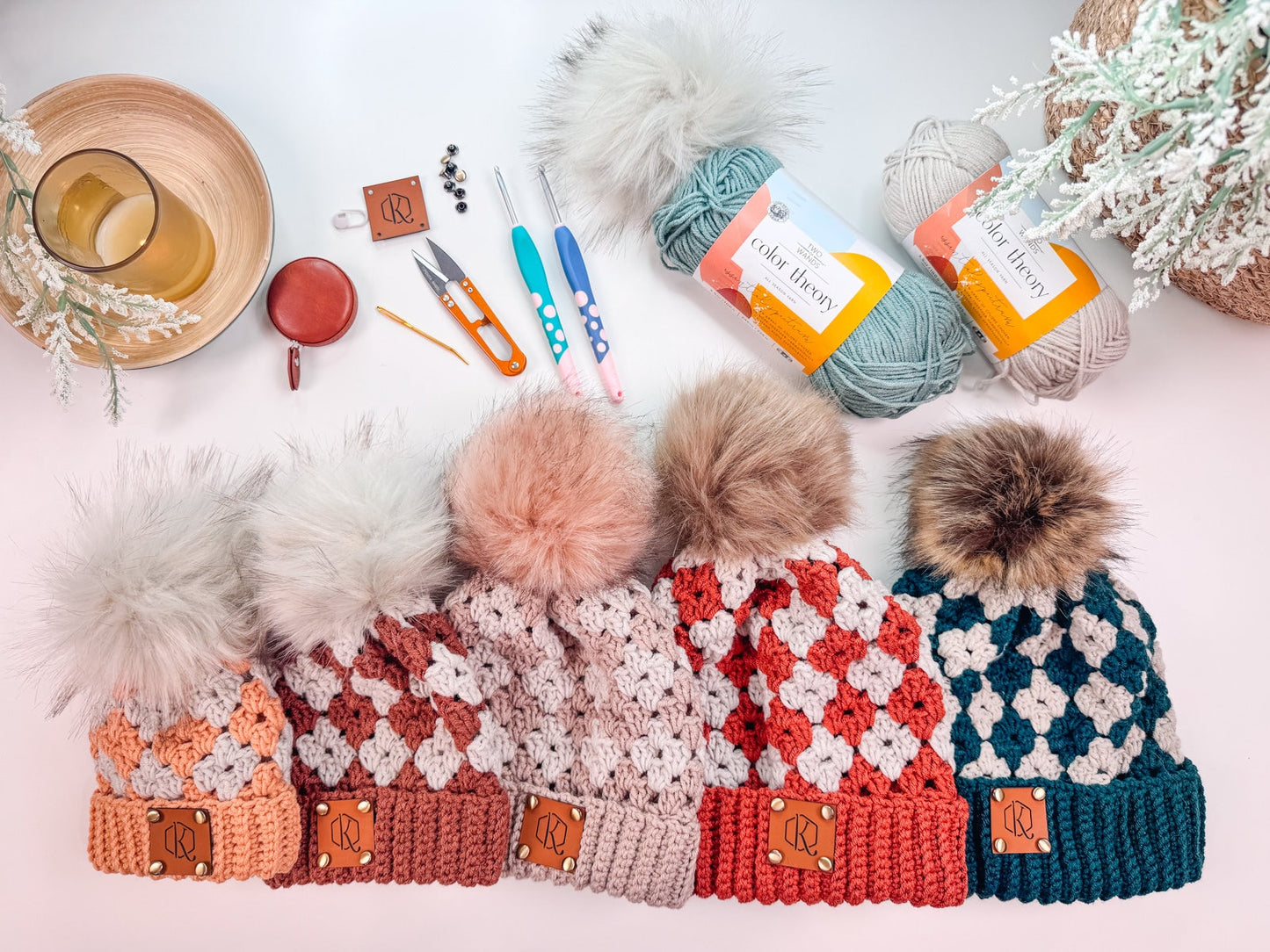 Cute Beanie Pompoms Crochet Pattern